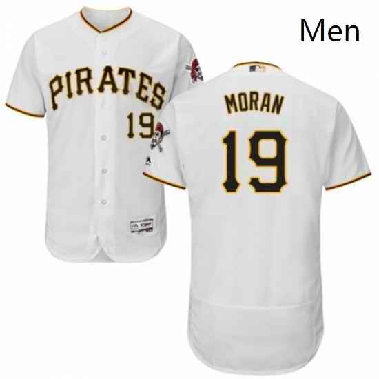 Mens Majestic Pittsburgh Pirates 19 Colin Moran White Home Flex Base Authentic Collection MLB Jersey